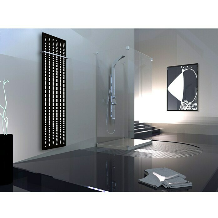Designheizkörper Broken Mirror 3 (47 x 180 cm, Mit 1 Handtuchhalter (15 mm), 1.118 W bei 75/65/20 °C, Weiß/Schwarz)