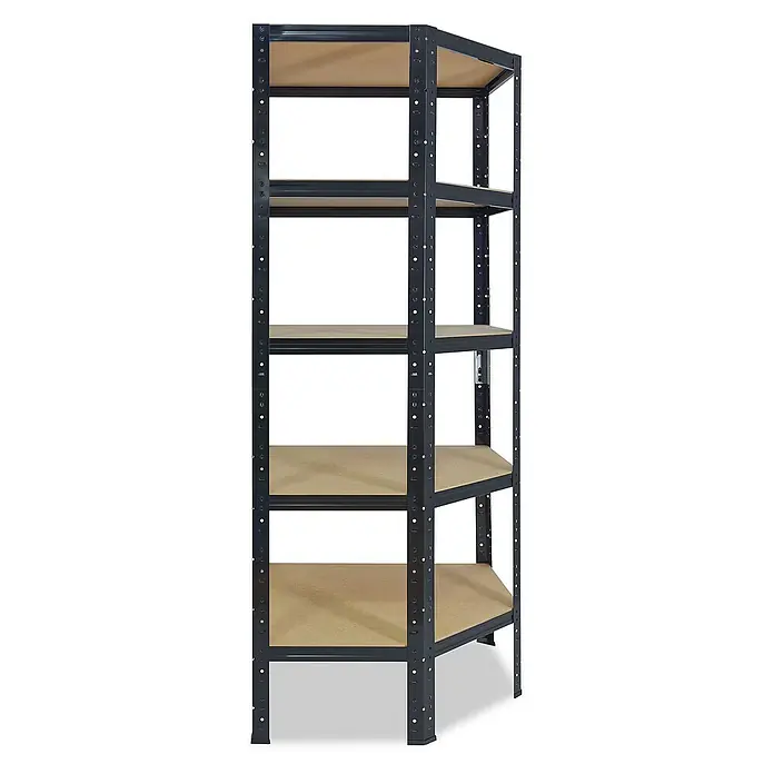 shelfplaza Schwerlastregal BLACK - H x B x T: 200 x 70 x 40 cm, Traglast pro Boden: 175 kg, Stecken, schwarz - Standregal mit fünf Einlegeböden aus Holz und einem robusten, dunklen Metallrahmen, ideal für Lagerung und Organisation.