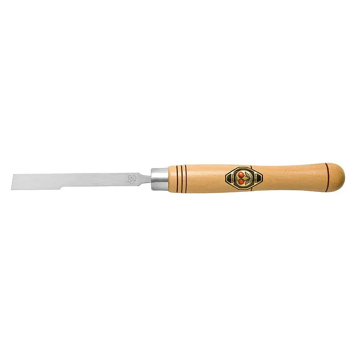 Kirschen Ausdrehbeitel - Form Schneide: Gerade, Klingenbreite: 20 mm - Ein Stecheisen mit einem hellen Holzgriff und einer glänzenden Metallklinge, ideal für präzise Holzarbeiten und detaillierte Schnitzereien.