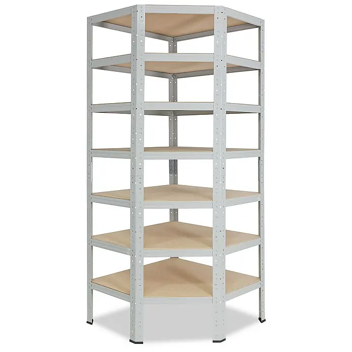 shelfplaza Schwerlastregal OFFICE - H x B x T: 230 x 60 x 30 cm, Traglast pro Boden: 175 kg, Stecken, lichtgrau - Eckregal aus Metall mit Holzregalböden. Robustes Standregal für Lagerung & Organisation.