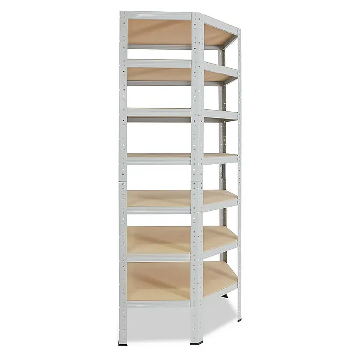 shelfplaza Schwerlastregal OFFICE - H x B x T: 230 x 60 x 30 cm, Traglast pro Boden: 175 kg, Stecken, lichtgrau - Das Bild zeigt ein Regal mit sechs Holzfächern und einem grauen Metallrahmen, ideal für Lagerung.
