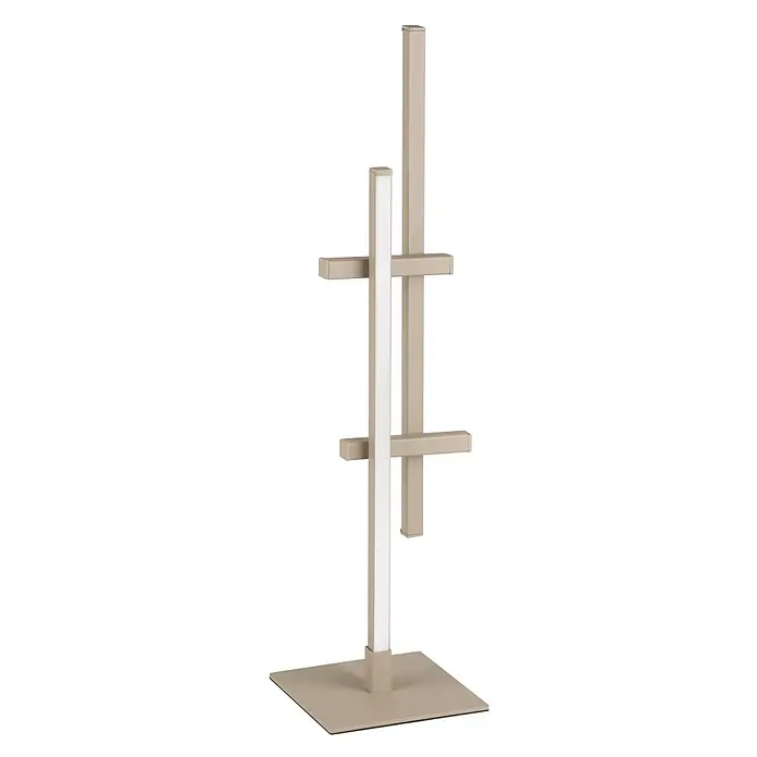 Eglo Lámpara de sobremesa LED Trepiliano - 8 W, L x An x Al: 12 x 12 x 47 cm, Beige, Blanco cálido, 800 lm - Primer plano de una lámpara de pie moderna beige con base cuadrada y múltiples vigas de soporte horizontales.