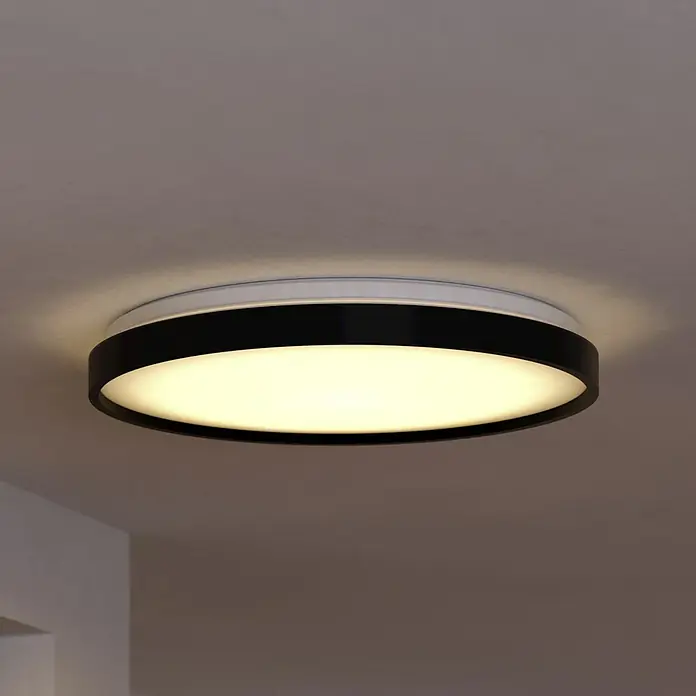Eglo LED-Deckenleuchte rund Mozoncillo-Z - 34 W, Ø x H: 48,4 x 6,5 cm, Schwarz, Weiß, RGBW - Moderne runde Deckenleuchte in Schwarz und Weiß. Elegantes Design für Innenräume, ideal für Wohnzimmer oder Schlafzimmer mit hellem Licht.