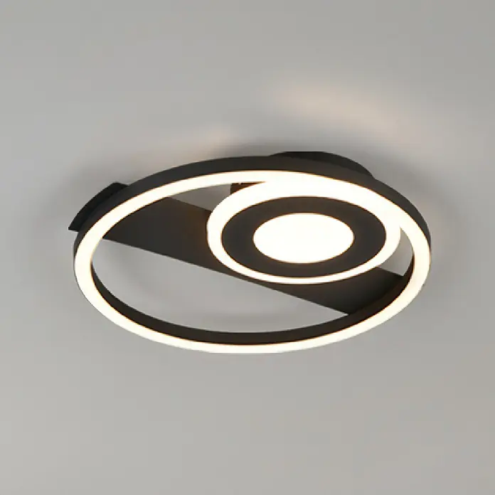 Reality Leuchten LED-Deckenleuchte rund - 22 W, L x B x H: 30,5 x 32 x 5 cm, Schwarz, Warmweiß - Moderne Deckenleuchte mit schwarzem Gehäuse und kreisförmigen LED-Lichtern für eine stilvolle Beleuchtung im Raum.