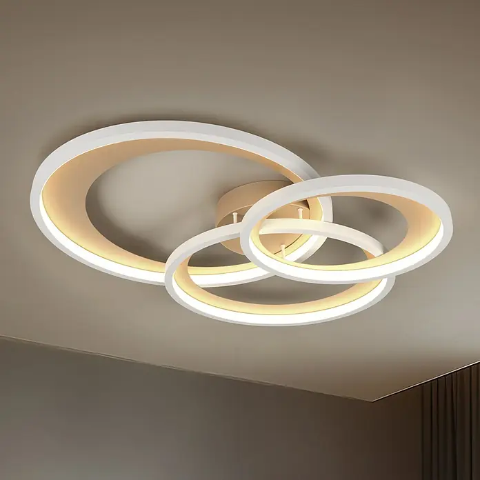 Trio Leuchten LED-Deckenleuchte rund Granada - 36 W, Ø x H: 71,5 x 10,5 cm, Coffee/ Warm Grey, Warmweiß - Moderne LED-Deckenleuchte mit drei überlappenden Ringen in Weiß und Gold für stilvolle Beleuchtung.
