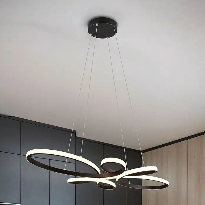 Trio Leuchten Fly LED-Pendelleuchte - 32 W, L x B x H: 45,5 x 83 x 150 cm, Schwarz, Warmweiß - Moderne LED-Pendelleuchte mit kreisförmigem Design. Die Hängeleuchte sorgt für eine elegante Beleuchtung und ist ein echter Hingucker.