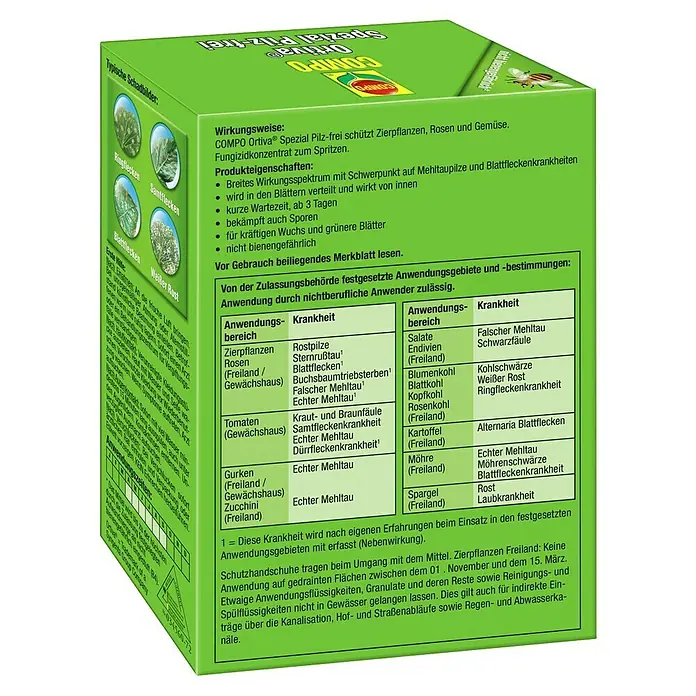Compo Pilzfrei Spezial Ortiva - 20 ml - COMPO Ortiva Spezial Pilz-frei: Schutz für Zierpflanzen, Rosen und Gemüse. Fungizidkonzentrat zur Bekämpfung von Pilzbefall.
