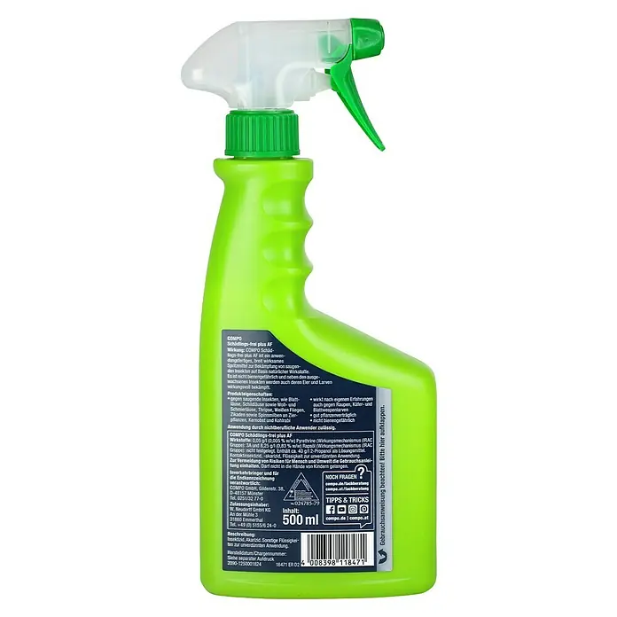 Compo Bio-Schädlingsfrei Plus AF - 500 ml - COMPO Schädlingsfrei Plus AF Schädlingsbekämpfungsmittel in einer grünen Sprühflasche.