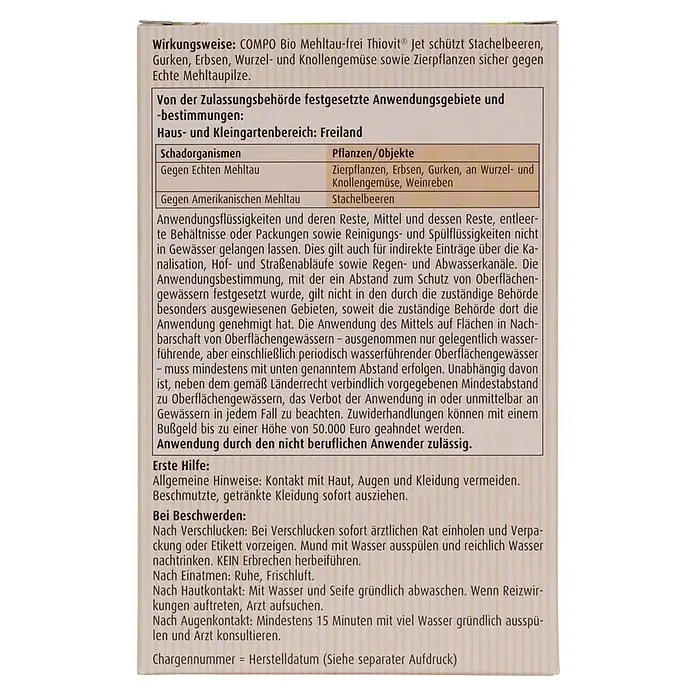 Compo Bio Mehltau-frei Thiovit Jet® - 75 g - Informationen und Anweisungen zur Verwendung von COMPO Bio Mehltau-frei Thiovit® Jet, einem Produkt zur Bekämpfung von Mehltaupilzen.