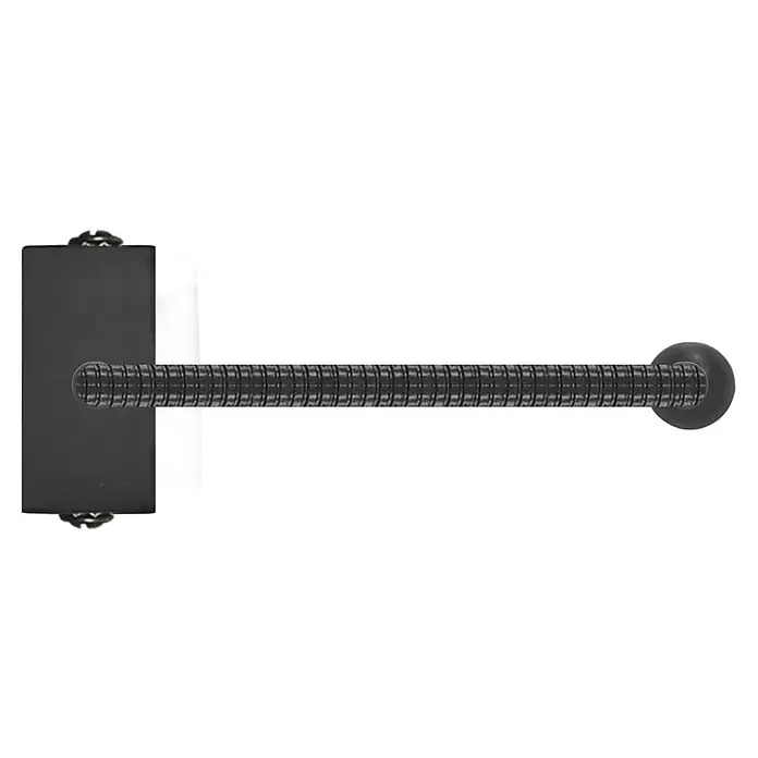 REV Wandleuchte für Akku Magnet-Spot - L x B x H: 26 x 16 x 4,2 cm - Nahaufnahme einer verstellbaren schwarzen Tischklemme mit einer langen Gewindespindel, die sich horizontal erstreckt und vielseitige Befestigungsmöglichkeiten bietet.