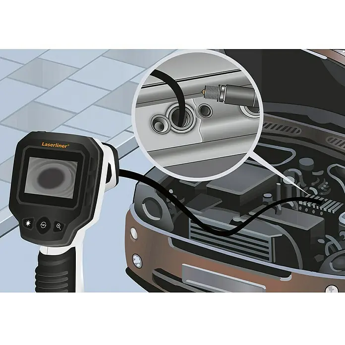 Laserliner Endoskopkamera VideoScope One - Länge Schwanenhals: 150 cm, Durchmesser Kamerakopf: 9 mm - Laserliner Inspektionskamera zur Inspektion von schwer zugänglichen Bereichen im Motorraum eines Autos.