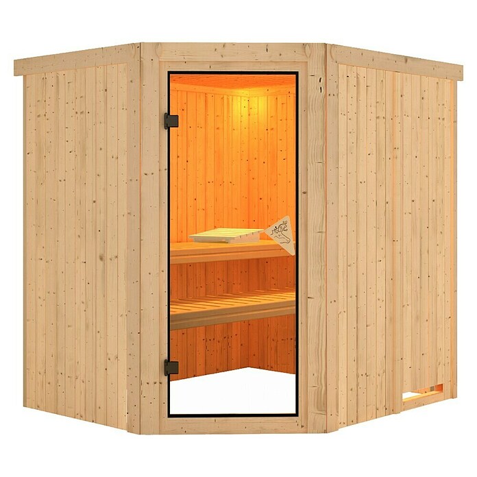 Karibu Systemsauna (Ohne Ofen, Ohne Dachkranz, Ganzglas Bronze, 170 x 196 x 198 cm)