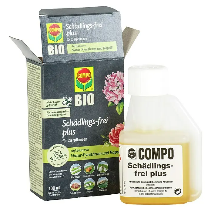 Compo Bio-Schädlingsfrei Plus - 100 ml - COMPO Schädlings-frei plus für Zierpflanzen, ein Bio-Produkt zur Bekämpfung von Schädlingen auf Basis von Natur-Pyrethrum und Rapsöl.