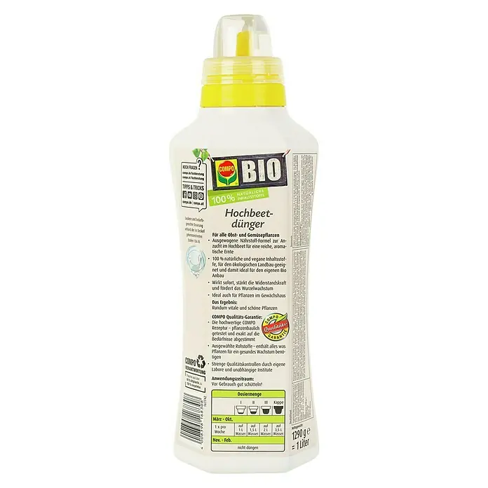 Compo Hochbeetdünger Bio - 1 l - Bild einer Flasche COMPO Bio Hochbeetdünger.