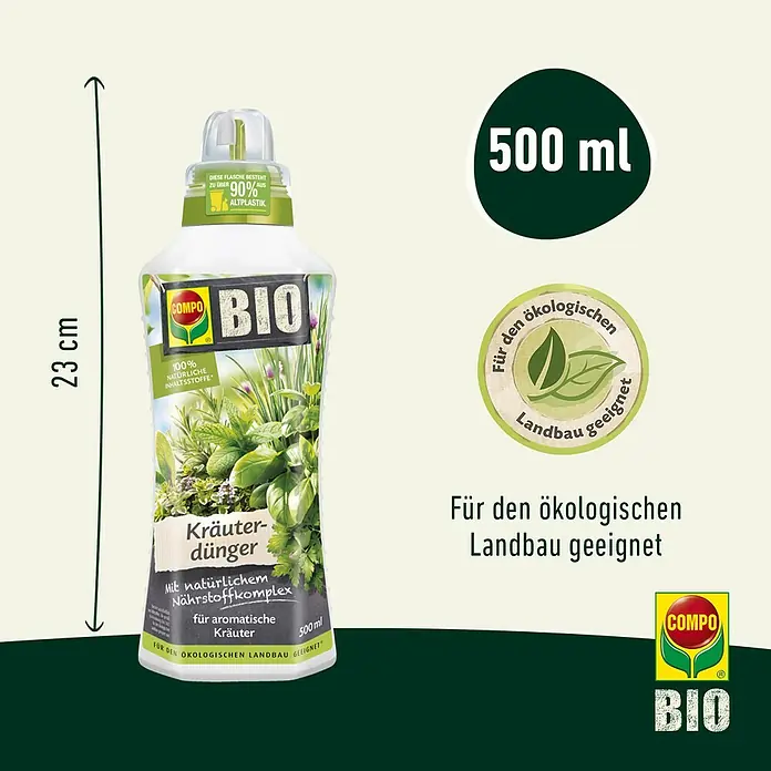 Compo Bio-Kräuterdünger - 0,5 l - Kräuterdünger von Compo Bio: 500 ml Flüssigdünger für aromatische Kräuter, geeignet für den ökologischen Landbau.