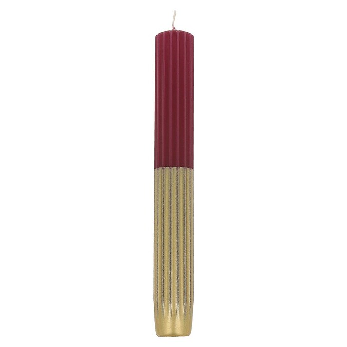 Hofer Dekokerze mit Rillen (Ø x H: 2,2 x 17,5 cm, Weinrot/Gold) | BAUHAUS