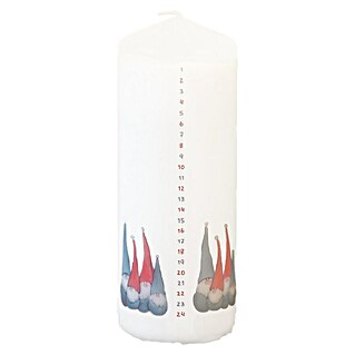 Stumpenkerze Wichtel Adventkalender (Ø x H: 6,8 x 18 cm, Weiß, 1 Stk.)
