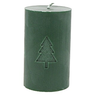 Hofer Stumpenkerze Tannenbaum (Ø x H: 6 x 10 cm, Dunkelgrün, 1 Stk., Motiv: Tannenbaum)
