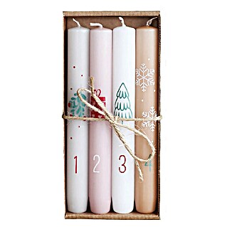 Stabkerze-Set Advent (2,2 x 17,5 cm, Mehrfarbig, 4 Stk.)