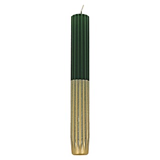 Hofer Dekokerze mit Rillen (Ø x H: 2,2 x 17,5 cm, Dunkelgrün/Gold)