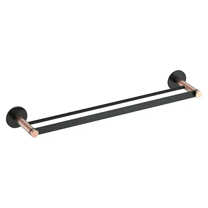 Bath Stage B-Luxor Toallero de barra - Dos barras, Negro / Oro rosa - Este toallero doble negro y cobre es un elegante accesorio para cualquier baño. Toallero para mayor comodidad.