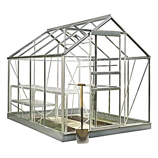 Halls Gewächshaus Popular 86 (Außenmaß inkl. Dachüberstand (B x T): 193 x 257 cm, Material Seitenwand: Glas, 3 mm, Silbergrau)