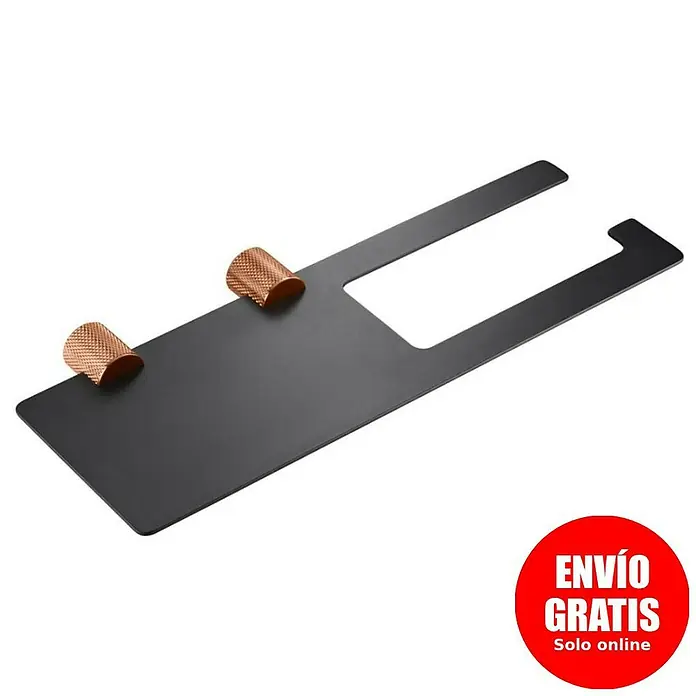 Bath Stage B-Luxor Portarollos de papel higiénico - 1 estante, Negro / Oro rosa - Elegante soporte negro con dos detalles cilíndricos dorados y un recorte al final. Práctico y elegante.