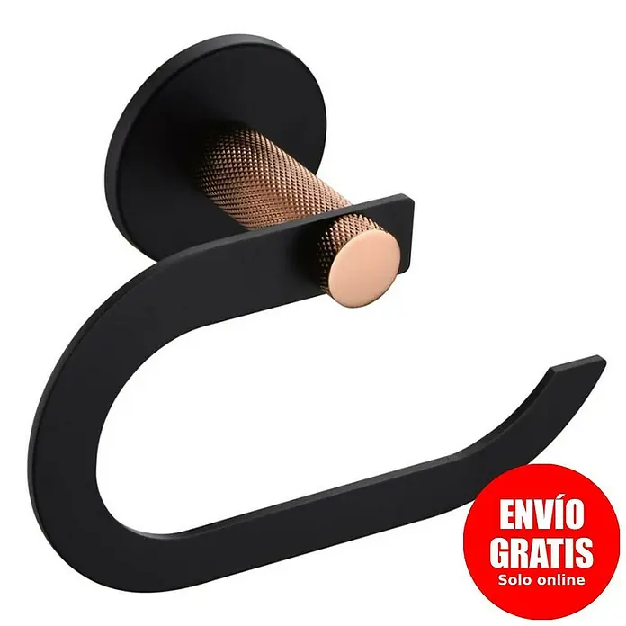 Bath Stage B-Luxor Portarollos de papel higiénico - Sin tapa, Negro / Oro rosa - Portarrollos de papel higiénico negro con detalles en cobre para un diseño de baño moderno.
