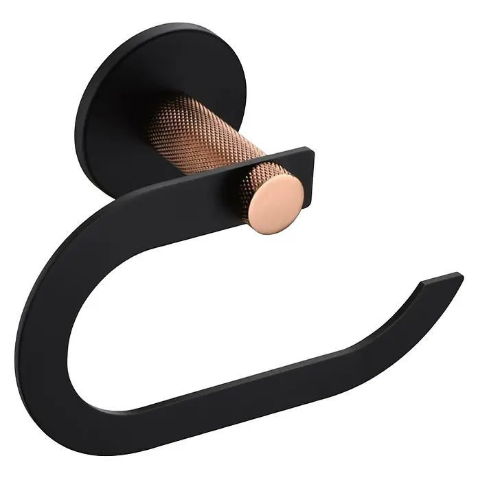 Bath Stage B-Luxor Portarollos de papel higiénico - Sin tapa, Negro / Oro rosa - Moderno portarrollos de papel higiénico en negro y cobre. Accesorio elegante para cualquier baño, combinando funcionalidad y diseño.
