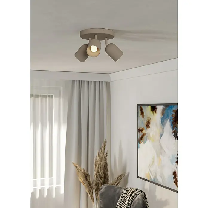 Eglo Regleta Tilston - 40 W, L x An x Al: 25 x 25 x 21 cm, Beige, E14, 3 ud. - Lámpara de techo color topo con tres focos. Los focos son ajustables y proporcionan iluminación individual en la habitación.