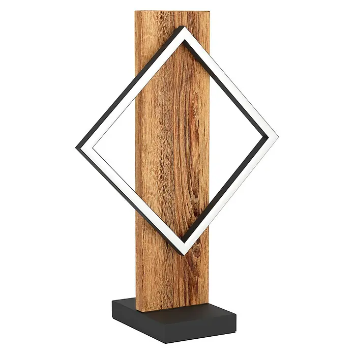 Eglo Boyal Lámpara de sobremesa LED - 14 W, L x An x Al: 30 x 15 x 42,5 cm, Marrón, Blanco cálido - Escultura decorativa de madera con un marco cuadrado, que añade un acento moderno y natural a la decoración de tu hogar.
