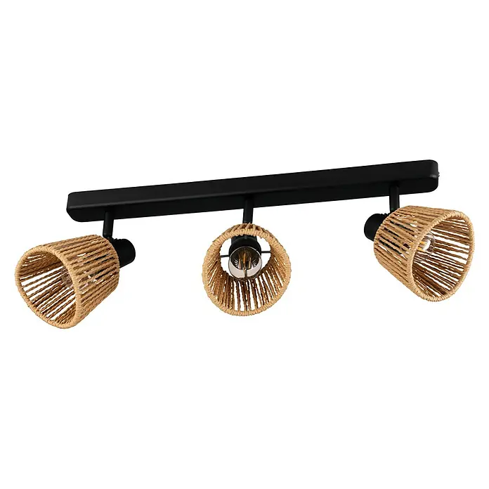 Eglo Regleta Keelby - 10 W, L x An x Al: 52 x 4,5 x 14 cm, Marrón, E14 - Lámpara de techo moderna con tres focos y pantallas trenzadas en color natural para un ambiente acogedor en la habitación.