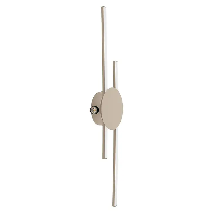 Eglo Aplique de pared LED Venticello - 23 W, L x An x Al: 75 x 20 x 5,5 cm, Beige, Blanco cálido - Primer plano de una lámpara de pared moderna con una pantalla redonda y luz LED, que ofrece un diseño elegante para espacios interiores.