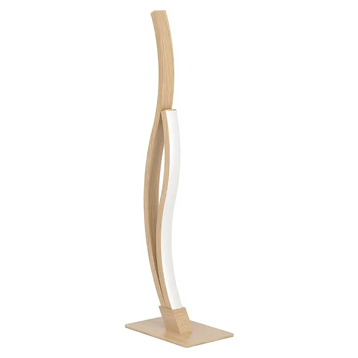 Eglo Grisolia Lámpara de sobremesa LED - 15 W, Altura: 45,5 cm, Beige, Blanco neutro - Elegante lámpara de pie con diseño de madera curva y acento blanco para interiores modernos. Un elemento de iluminación elegante para cada hogar.