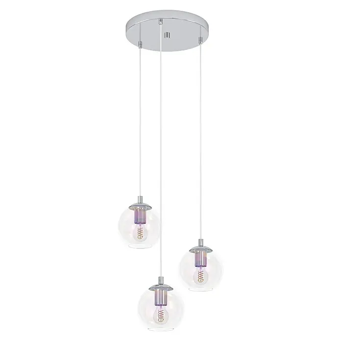 Eglo Lámpara colgante redonda - 60 W, Ø x Al: 42,5 x 110 cm, Cromo, E27 - Lámpara colgante moderna con tres globos de cristal brillante y detalles cromados que crean un ambiente elegante.