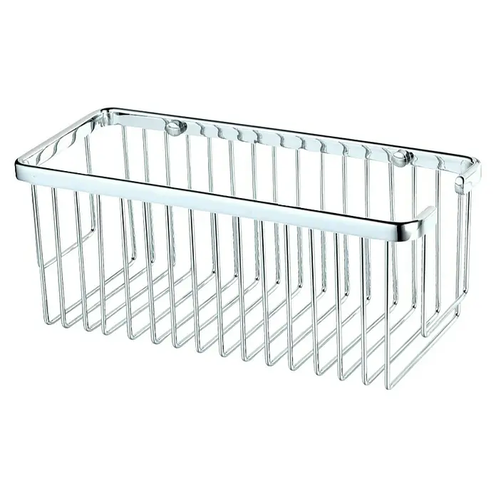 Bath Stage Cesta de baño B-5000 - L x An x Al: 13 x 30 x 13 cm, Cromo - Esta imagen muestra una elegante cesta de alambre cromado, ideal para guardar artículos de baño, con mucho espacio.