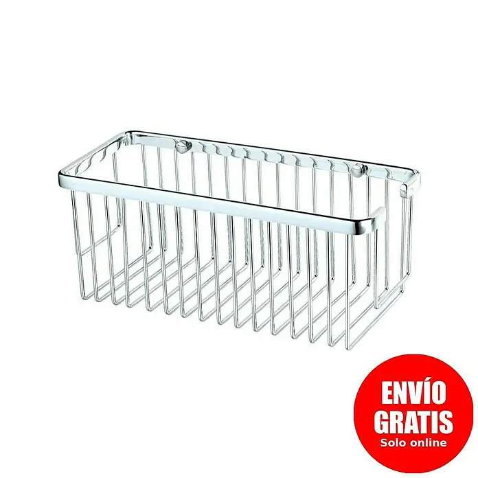 Bath Stage Cesta de baño B-5000 - L x An x Al: 13 x 30 x 13 cm, Cromo - Imagen de una cesta de alambre cromado para montaje en pared, ideal para baño o ducha, que proporciona una solución de almacenamiento práctica.
