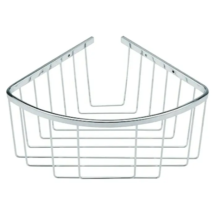 Bath Stage Cesta de baño angular B-6000 - 21 x 30 x 14 cm, Cromo - Un organizador de ducha esquinero triangular de alambre metálico plateado, ideal para guardar artículos esenciales.