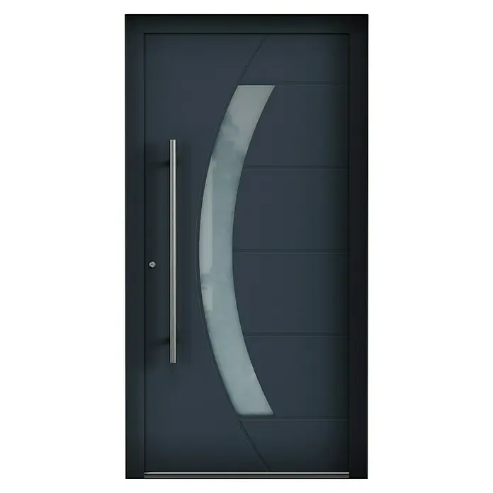 Aurelis Haustür BH 711 - 110 x 210 cm, DIN Anschlag: Links, Anthrazitgrau/Weiß - Moderne Haustür mit Seitengriff und geschwungenem Glaseinsatz für einen stilvollen Eingangsbereich mit viel Licht.