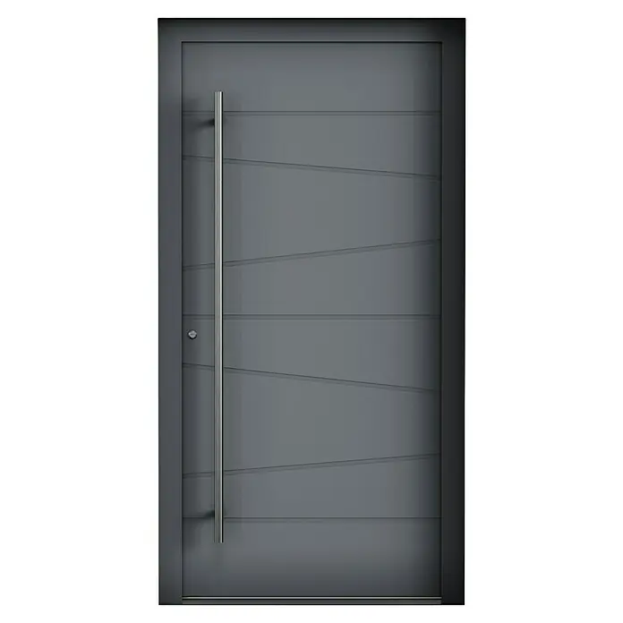 Aurelis Haustür BH 901 - 110 x 210 cm, DIN Anschlag: Links, Fenstergrau/Weiß - Moderne Haustür in Anthrazit mit langem, vertikalem Griff und horizontalen Designelementen. Perfekt für stilvolle Hauseingänge.