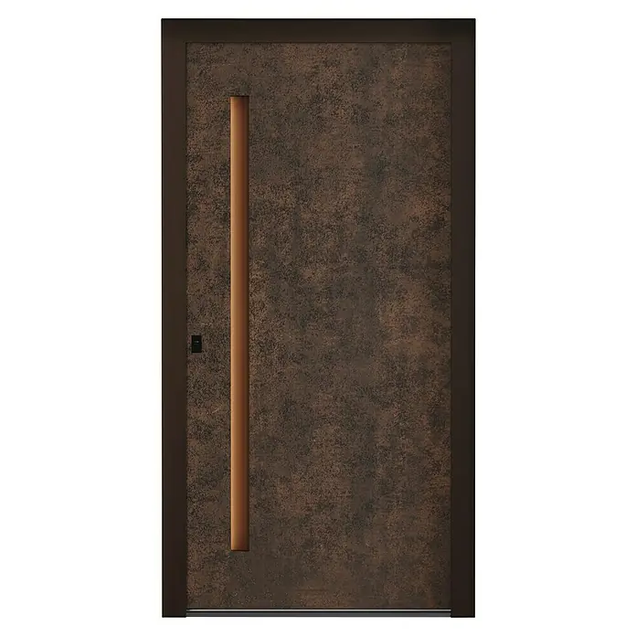 Aurelis Haustür BH 809 - 110 x 210 cm, DIN Anschlag: Links, Keramik Corten/Weiß - Moderne Eingangstür in Braun mit vertikalem Griff.