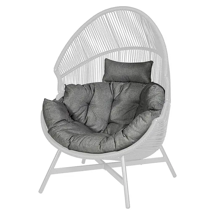 Sitzkissen - Polyester, Schwarz - Elegante schwarze Korbsessel mit grauen Kissen. Der Sessel bietet Komfort und Stil für den Innen- und Außenbereich, perfekt zum Entspannen.