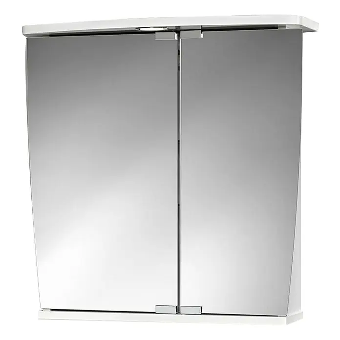 Jokey LED-Spiegelschrank Numa - B x H: 58 x 59,5 cm, Holz, Weiß - Spiegelschrank mit zwei Türen und weißem Rahmen. Ideal für Badezimmer zur Aufbewahrung von Kosmetika und Badutensilien.