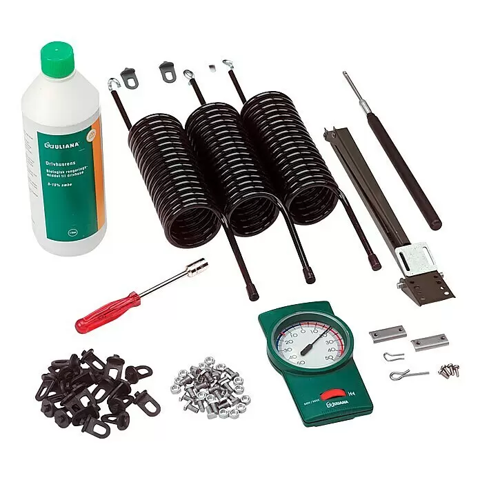 Juliana Starter-Set Univent - Passend für: Juliana Gewächshaus - Verschiedenes Gewächshauszubehör: Reiniger, automatische Fensteröffner, Federn, Befestigungselemente und Thermometer.