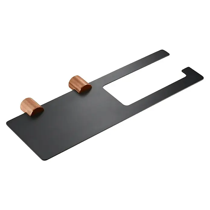Bath Stage B-Luxor Portarollos de papel higiénico - 1 estante, Negro / Oro rosa - Un soporte negro con dos cilindros texturizados de color cobre que ofrece una estética moderna y elegante.