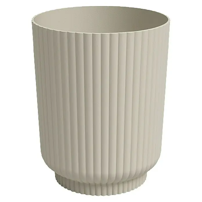 Artevasi Übertopf rund Miami Wavy Orchid - Außenmaß (Ø x H): 12,7 x 15,8 cm, Kunststoff, Creme, Matt - Elegantes Foto eines gerippten Übertopfes in Beige, der sich durch seine schlichte Form und die vertikalen Rillen auszeichnet, perfekt für stilvolle Innenräume.