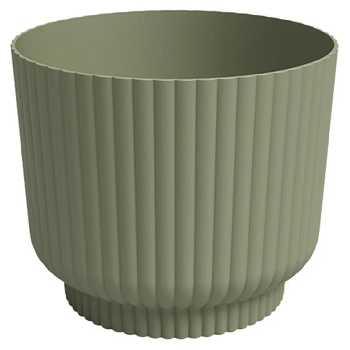 Artevasi Übertopf rund Miami Wavy - Außenmaß (Ø x H): 12,5 x 10,5 cm, Kunststoff, Grün, Matt - Grüner, gerippter Pflanztopf für Innenräume. Elegantes Design für Zimmerpflanzen.