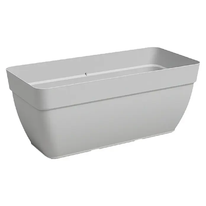 Artevasi Capri Campana Balkonkasten - Außenmaß (L x B x H): 79 x 37 x 33,5 cm, Kunststoff, Grau, Matt - Abbildung eines schlichten, modernen Blumentopfes in einem neutralen Grauton, ideal für Zimmerpflanzen und zeitgenössische Dekore.