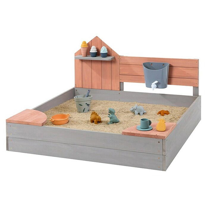Muddy Buddy Sandkasten Cozy House (100 x 100 x 60 cm, Holz, Warmgrau/Puderrosa) | BAUHAUS