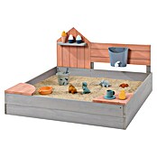 Muddy Buddy Sandkasten Cozy House (100 x 100 x 60 cm, Holz, Warmgrau/Puderrosa) | BAUHAUS